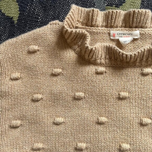 Crewcuts Girls Tan/ Camel Ruffleneck Bauble Sweater 100% Cotton Size Medium - Picture 3 of 5